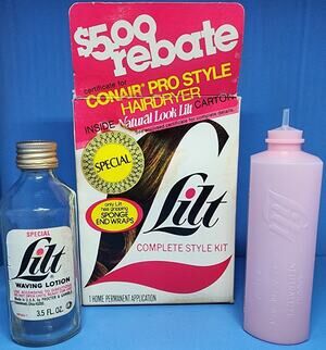 DISPLAY EMPTY 1980's Lilt Perm Complete Style Kit Bottle Box & More Display Prop